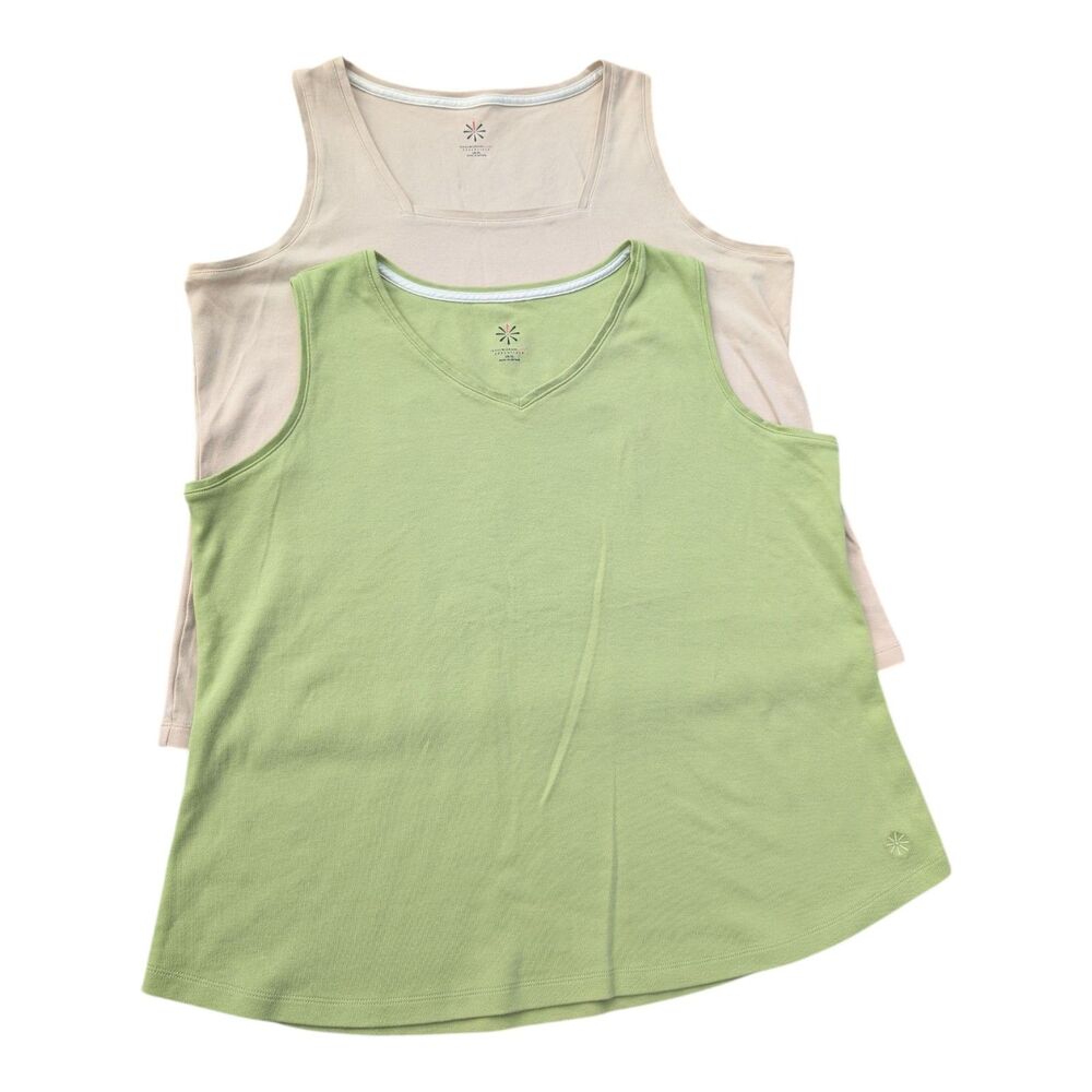 Isaac Mizrahi Essentials Tank Tops Green & Sand Women's XL Lot Of 2